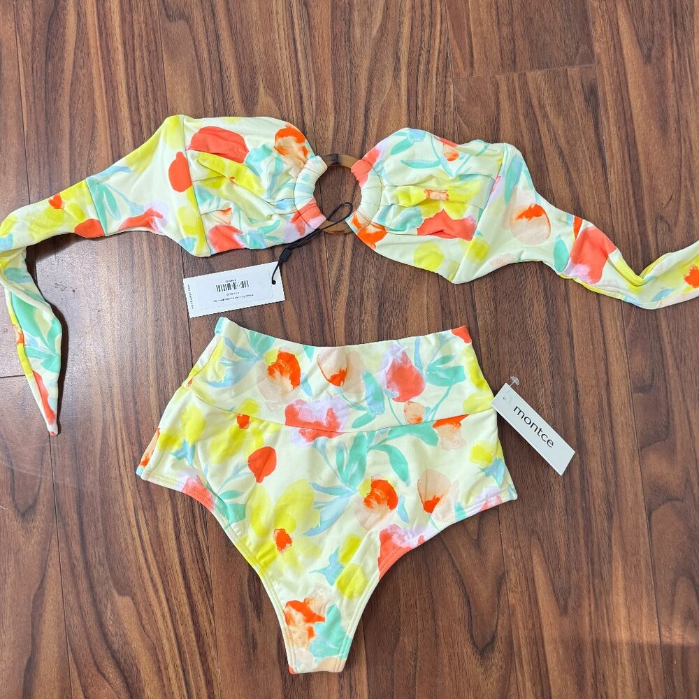 Montce Helena Floral Tori Bandeau High Waist Bikini Set NEW - Picture 2 of 11